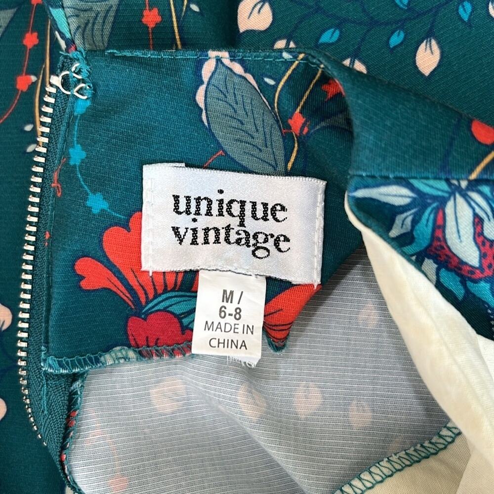 Teal Floral Swing Dress with Contrast Collar - Picture 16 of 16